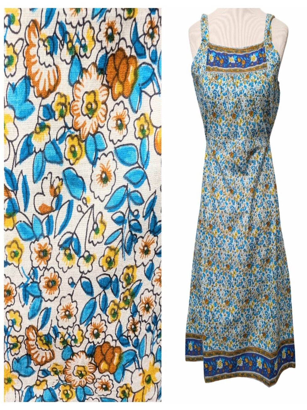 Funky People Jr Womens Size M Blue Gold Floral Tie Square Neck Cotton Mini Dress